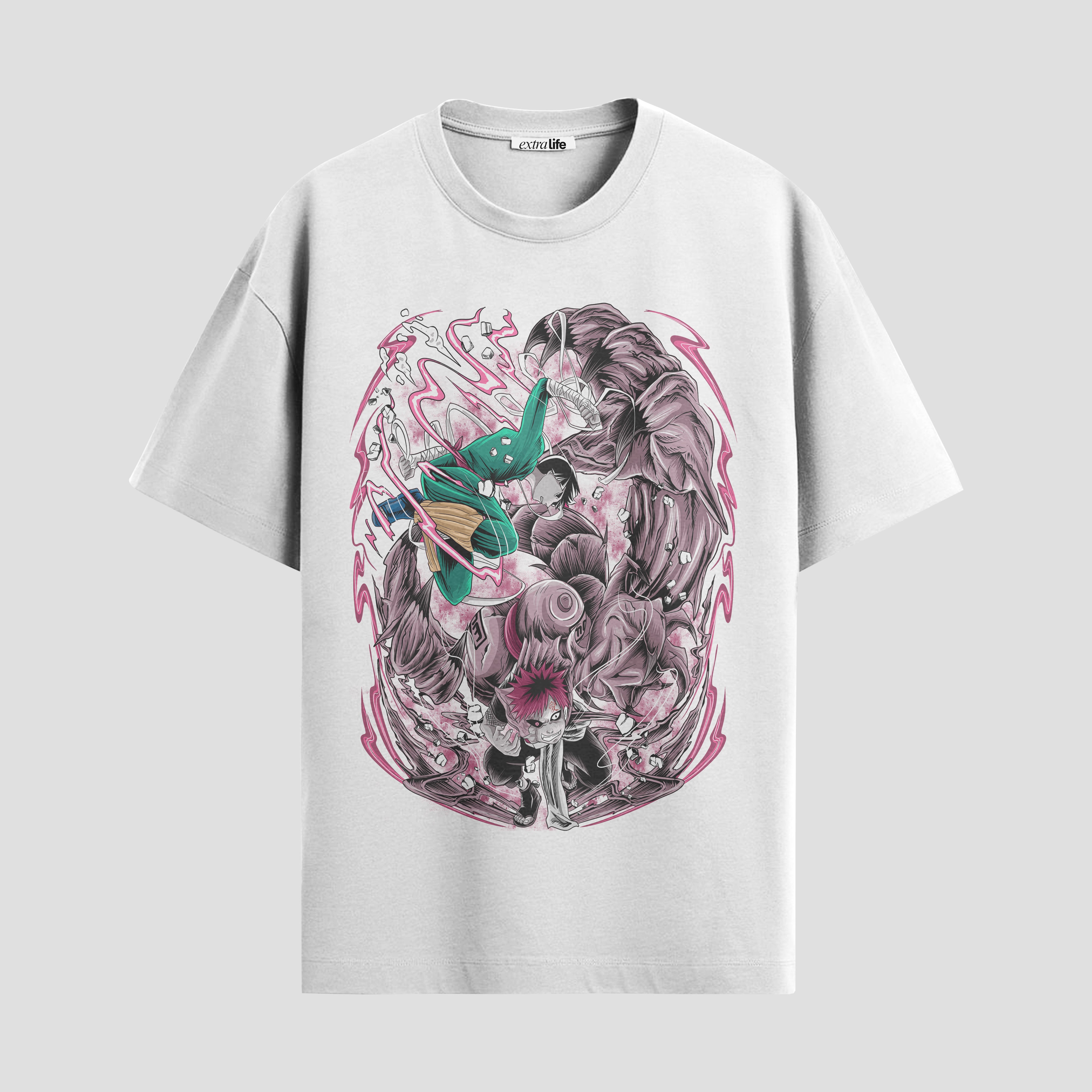 Playera urbana de anime y gaming ExtraLife MX, corte Standard Fit unisex ligero y transpirable en color Deep Black y Pure White, ropa de uso diario para gym y casual.