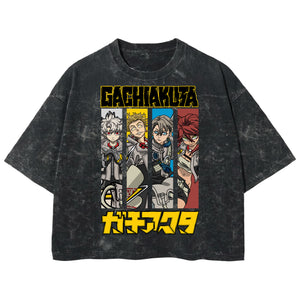 Playera streetwear premium de anime y gaming ExtraLife MX, corte boxy deluxe mineral wash heavyweight en color Acid Wash, moda urbana mexicana de culto.