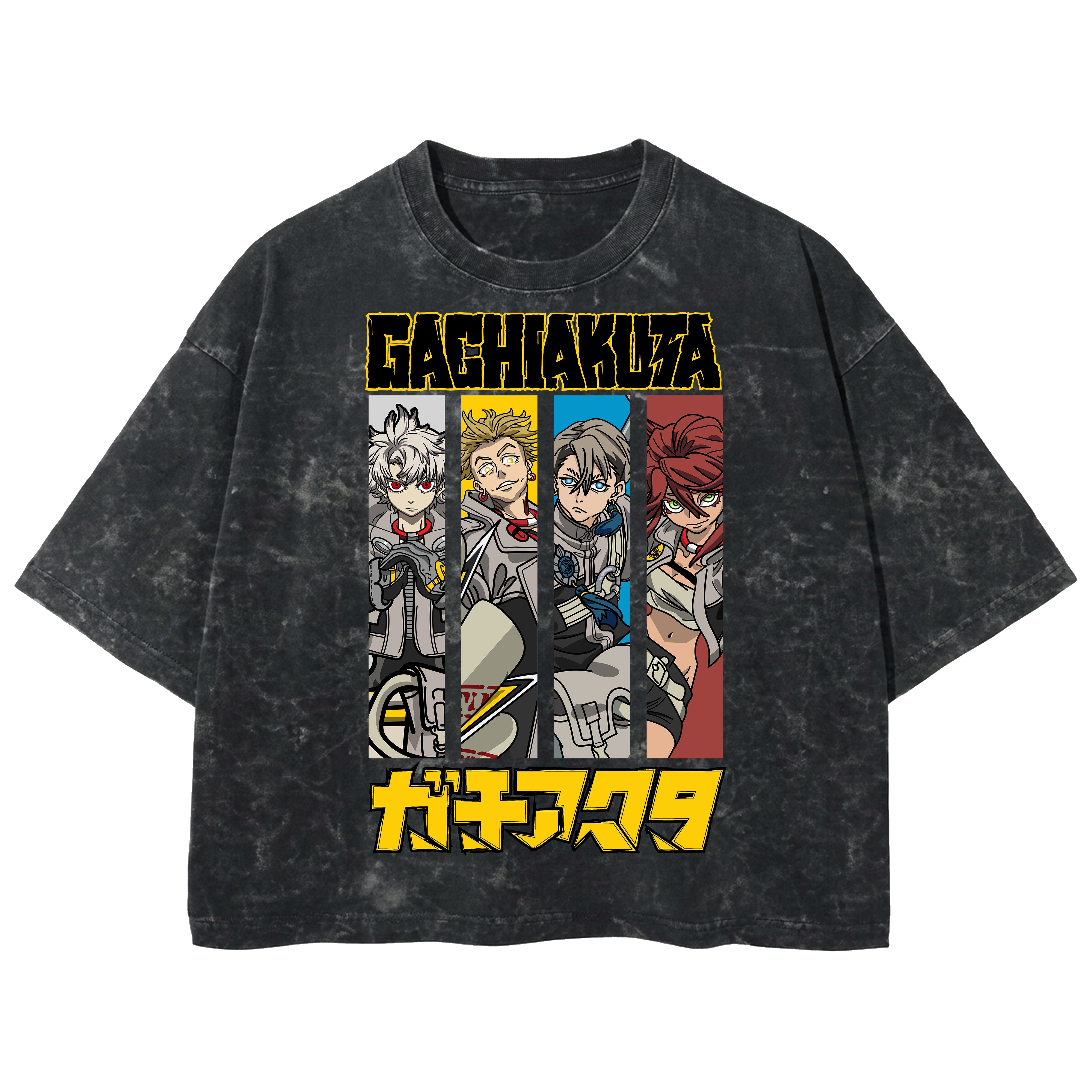 Playera streetwear premium de anime y gaming ExtraLife MX, corte boxy deluxe mineral wash heavyweight en color Acid Wash, moda urbana mexicana de culto.