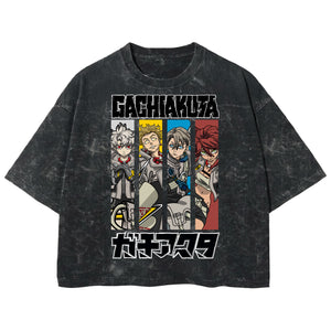 Playera streetwear premium de anime y gaming ExtraLife MX, corte boxy deluxe mineral wash heavyweight en color Acid Wash, moda urbana mexicana de culto.