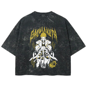 Playera streetwear premium de anime y gaming ExtraLife MX, corte boxy deluxe mineral wash heavyweight en color Acid Wash, moda urbana mexicana de culto.