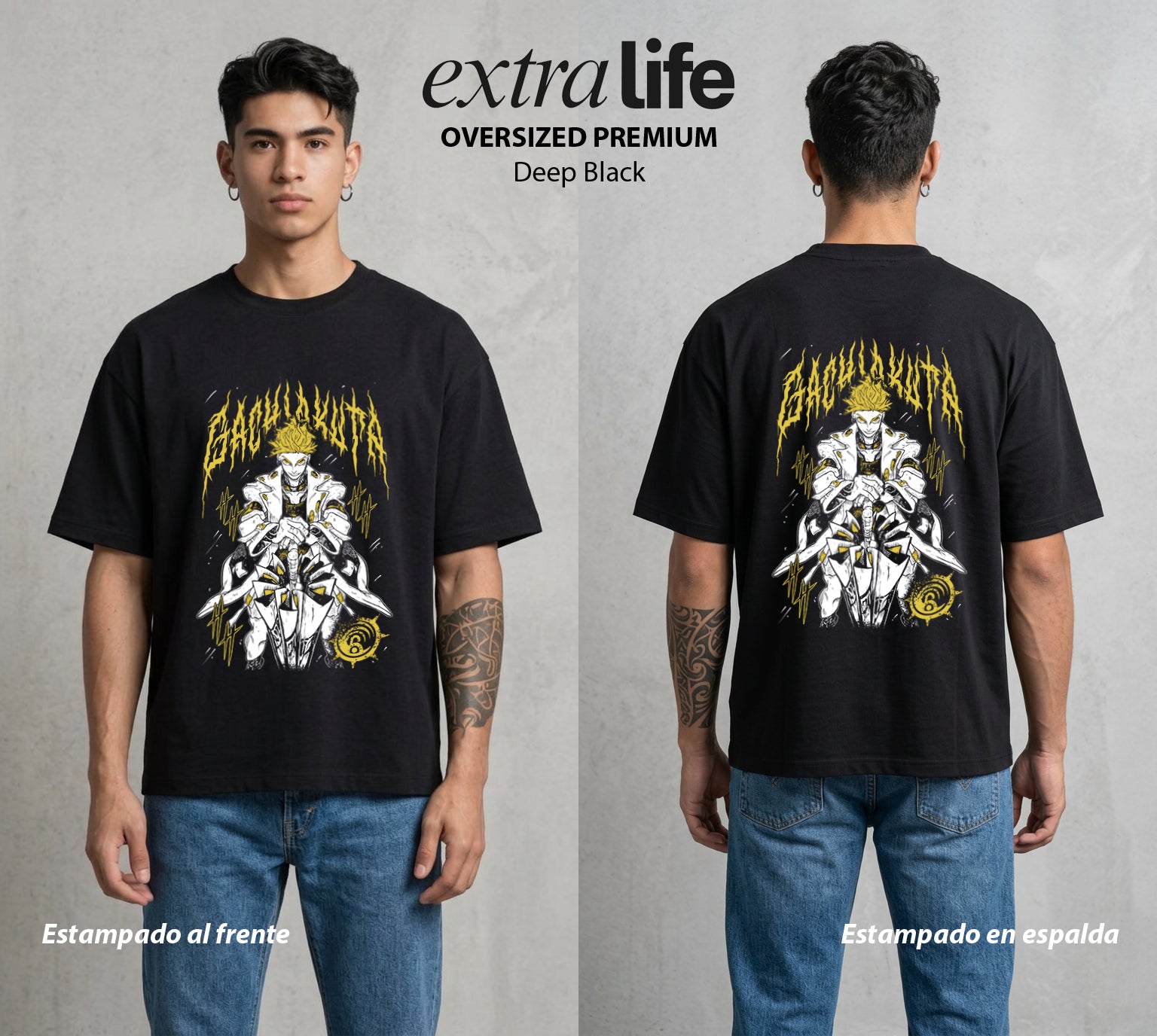 Arte del Desecho | El Juez de la Caida #01503 - Playera Oversized Premium | Deep Black - Foto en modelo