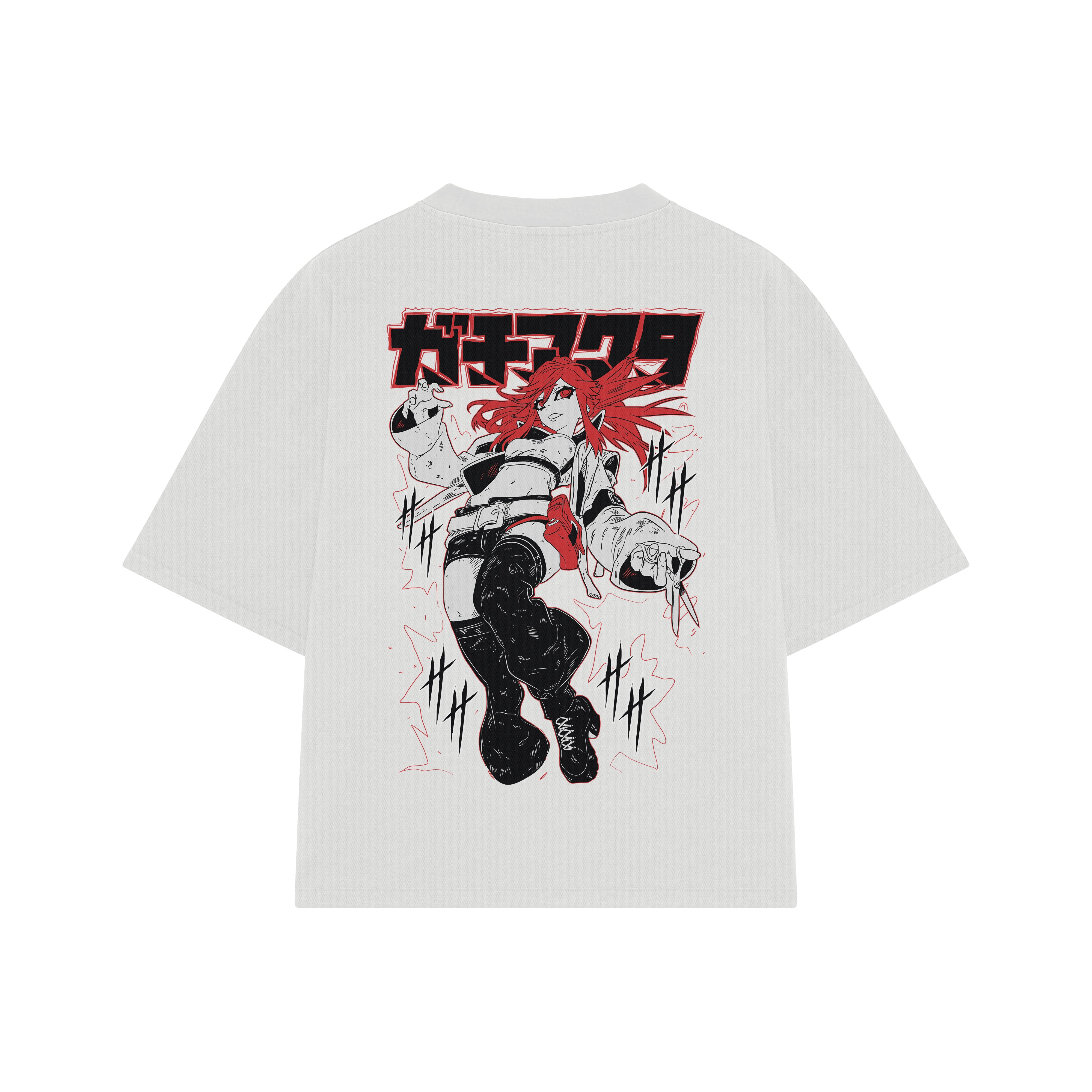 Playera streetwear premium de anime y gaming ExtraLife MX, corte boxy oversized drop shoulder heavyweight en color Deep Black y Off-White, moda urbana mexicana de culto.
