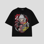 Playera streetwear premium de anime y gaming ExtraLife MX, corte boxy oversized drop shoulder heavyweight en color Deep Black y Off-White, moda urbana mexicana de culto.