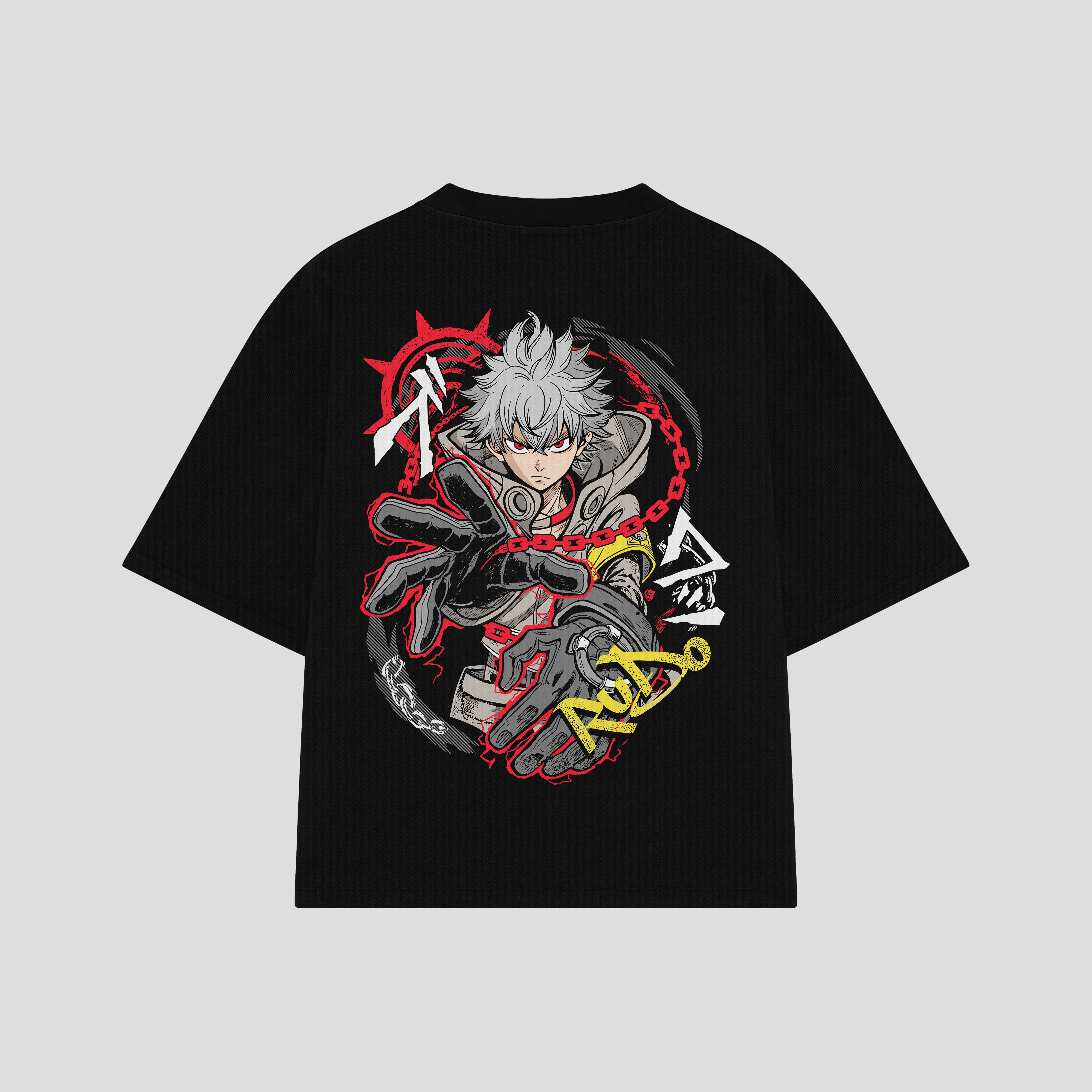 Playera streetwear premium de anime y gaming ExtraLife MX, corte boxy oversized drop shoulder heavyweight en color Deep Black y Off-White, moda urbana mexicana de culto.