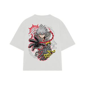 Playera streetwear premium de anime y gaming ExtraLife MX, corte boxy oversized drop shoulder heavyweight en color Deep Black y Off-White, moda urbana mexicana de culto.