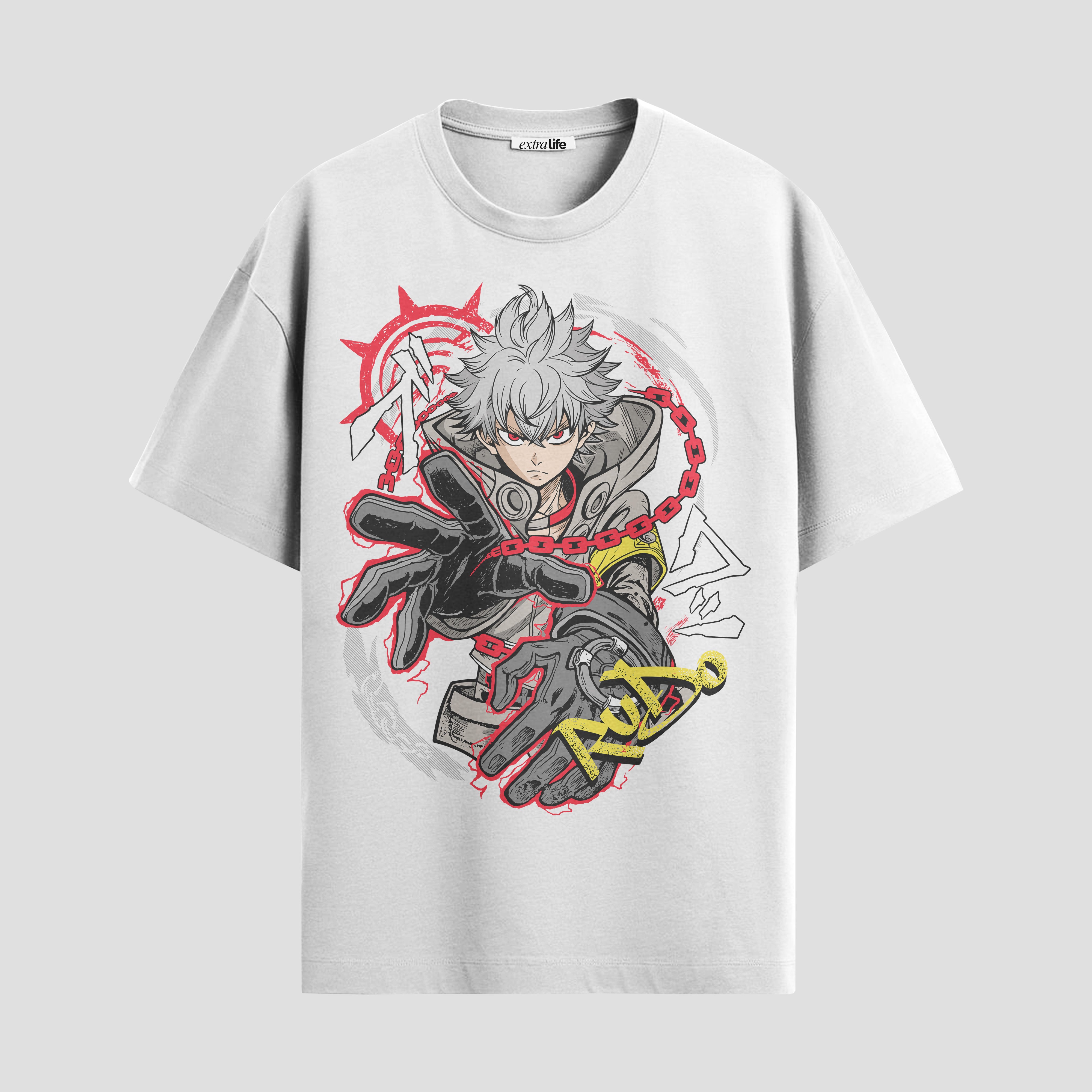 Playera urbana de anime y gaming ExtraLife MX, corte Standard Fit unisex ligero y transpirable en color Deep Black y Pure White, ropa de uso diario para gym y casual.