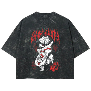 Playera streetwear premium de anime y gaming ExtraLife MX, corte boxy deluxe mineral wash heavyweight en color Acid Wash, moda urbana mexicana de culto.