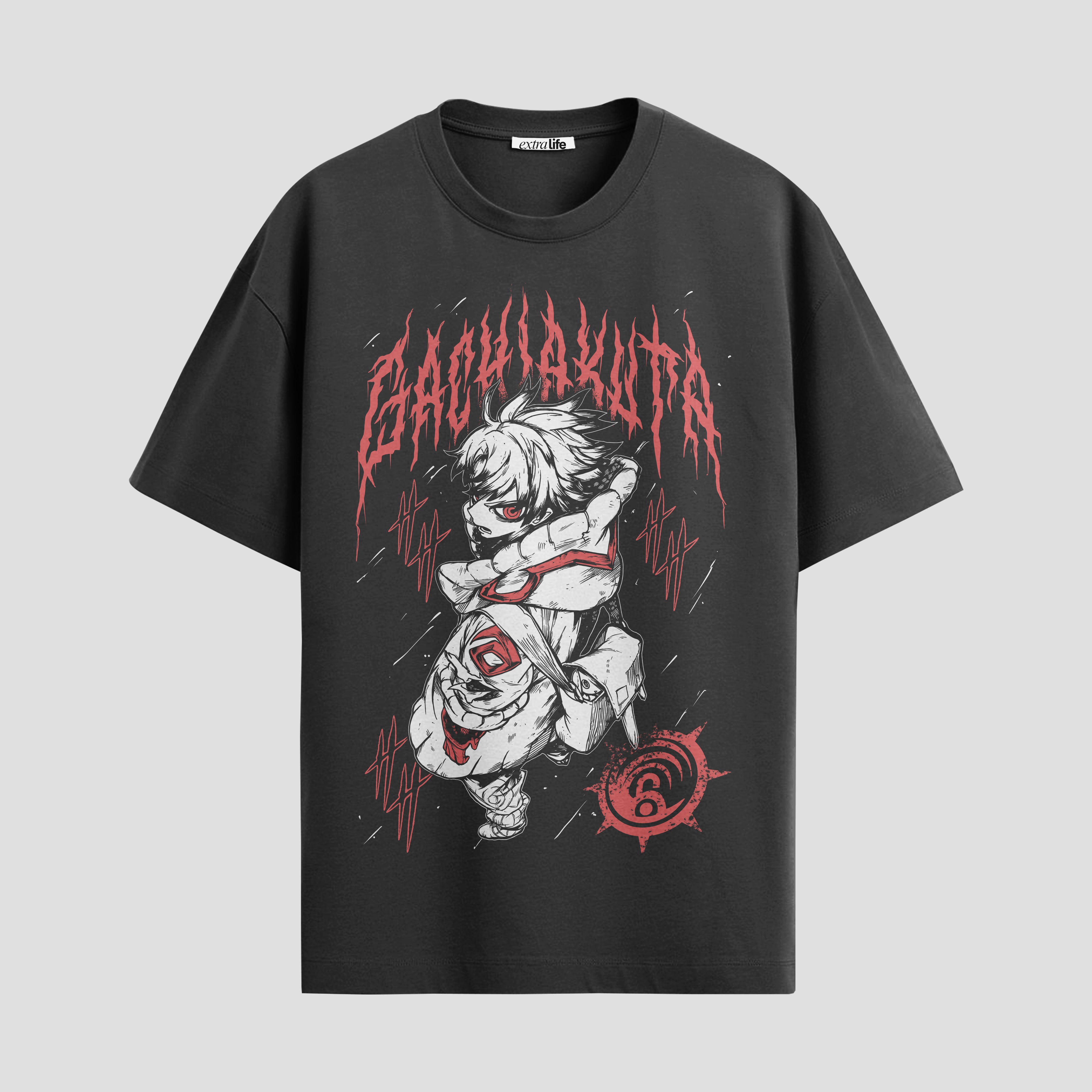 Playera urbana de anime y gaming ExtraLife MX, corte Standard Fit unisex ligero y transpirable en color Deep Black y Pure White, ropa de uso diario para gym y casual.