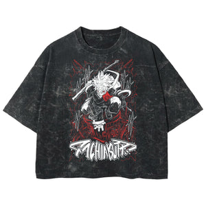 Playera streetwear premium de anime y gaming ExtraLife MX, corte boxy deluxe mineral wash heavyweight en color Acid Wash, moda urbana mexicana de culto.
