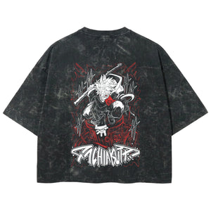 Playera streetwear premium de anime y gaming ExtraLife MX, corte boxy deluxe mineral wash heavyweight en color Acid Wash, moda urbana mexicana de culto.