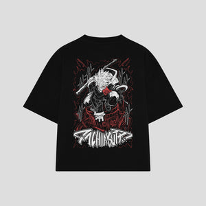 Playera streetwear premium de anime y gaming ExtraLife MX, corte boxy oversized drop shoulder heavyweight en color Deep Black y Off-White, moda urbana mexicana de culto.