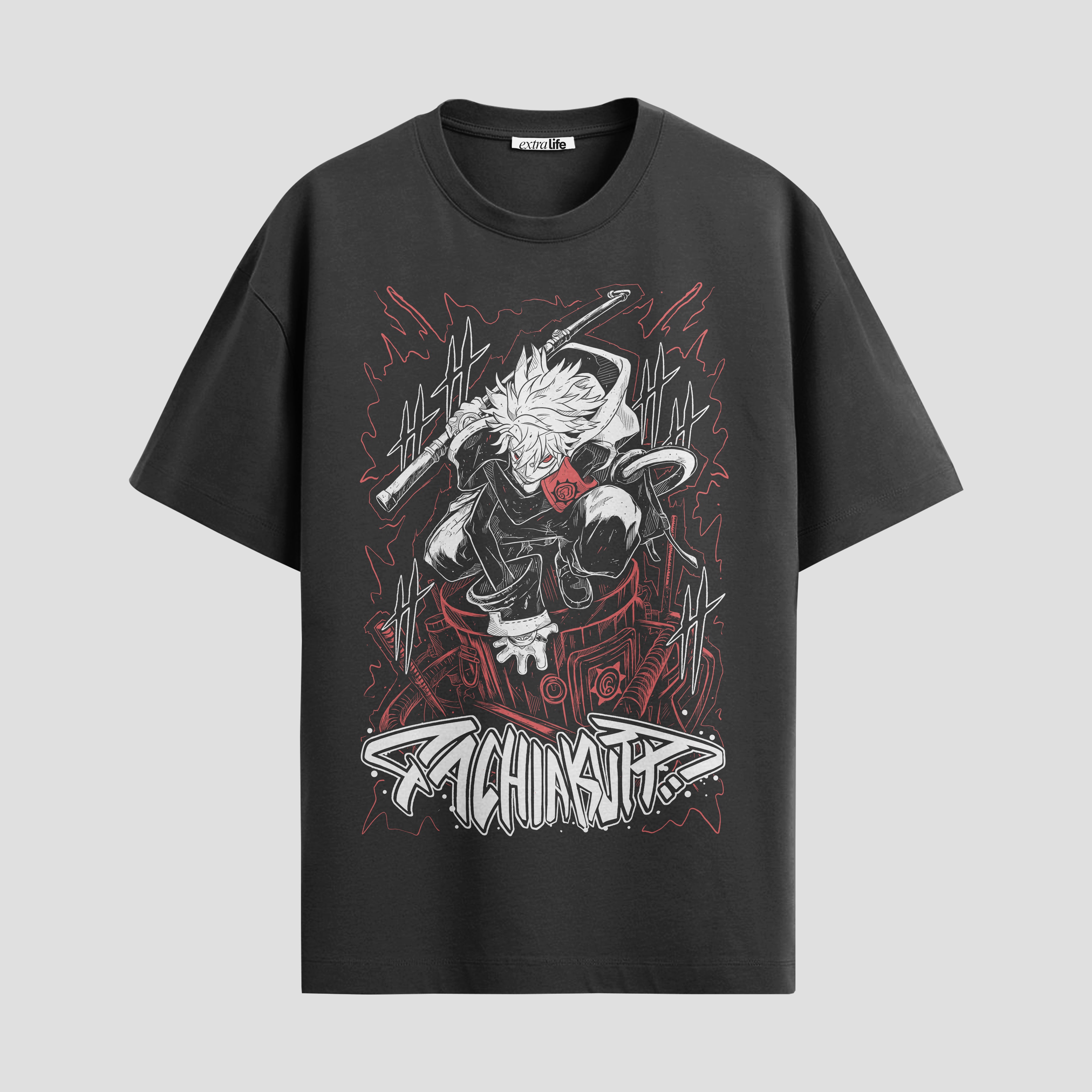 Playera urbana de anime y gaming ExtraLife MX, corte Standard Fit unisex ligero y transpirable en color Deep Black y Pure White, ropa de uso diario para gym y casual.