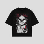 Playera streetwear premium de anime y gaming ExtraLife MX, corte boxy oversized drop shoulder heavyweight en color Deep Black y Off-White, moda urbana mexicana de culto.