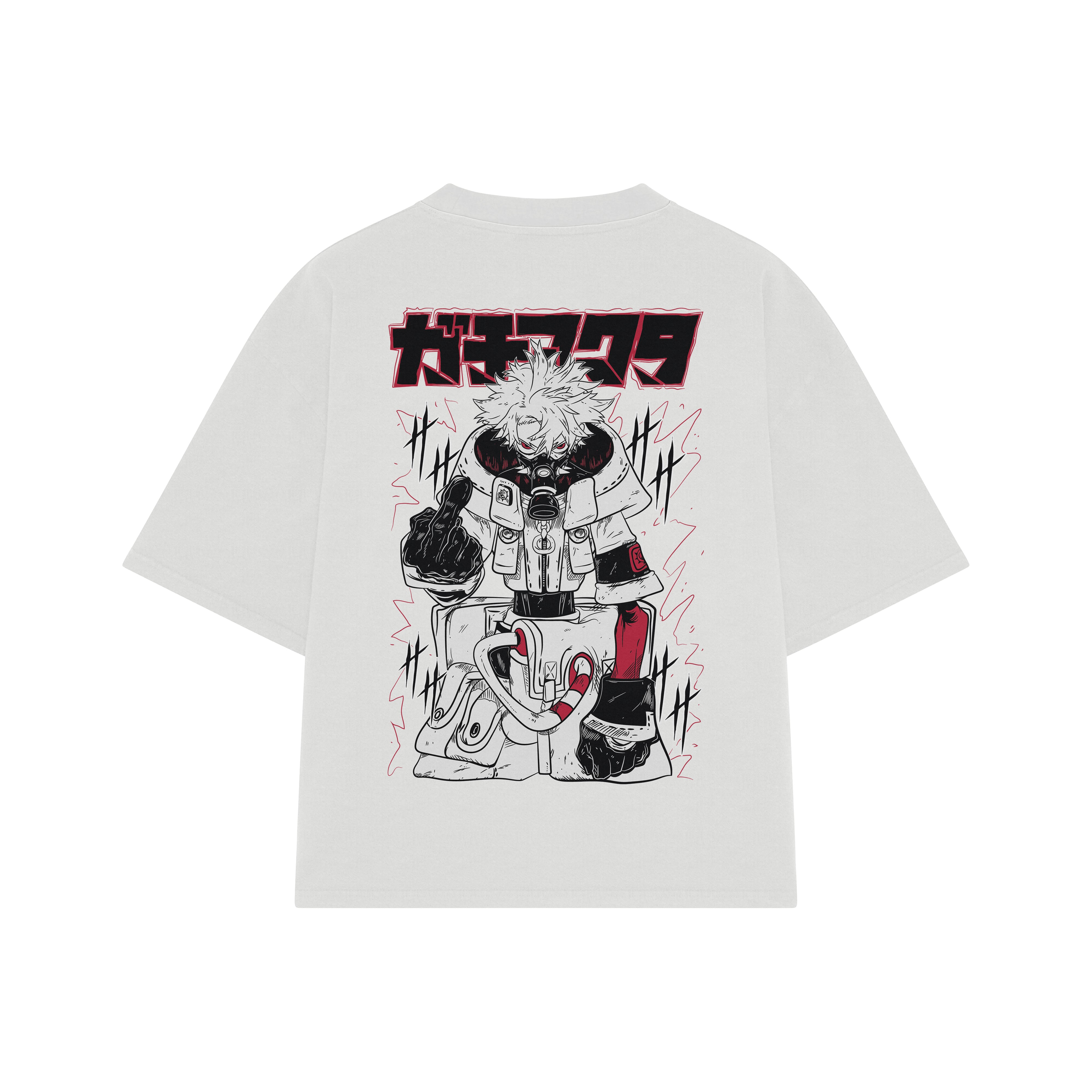 Playera streetwear premium de anime y gaming ExtraLife MX, corte boxy oversized drop shoulder heavyweight en color Deep Black y Off-White, moda urbana mexicana de culto.