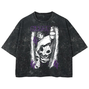 Playera streetwear premium de anime y gaming ExtraLife MX, corte boxy deluxe mineral wash heavyweight en color Acid Wash, moda urbana mexicana de culto.