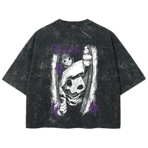 Playera streetwear premium de anime y gaming ExtraLife MX, corte boxy deluxe mineral wash heavyweight en color Acid Wash, moda urbana mexicana de culto.