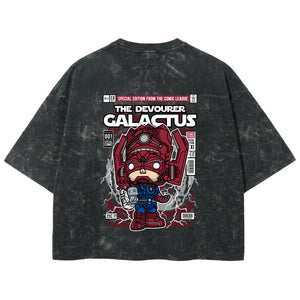 Playera streetwear premium de anime y gaming ExtraLife MX, corte boxy deluxe mineral wash heavyweight en color Acid Wash, moda urbana mexicana de culto.