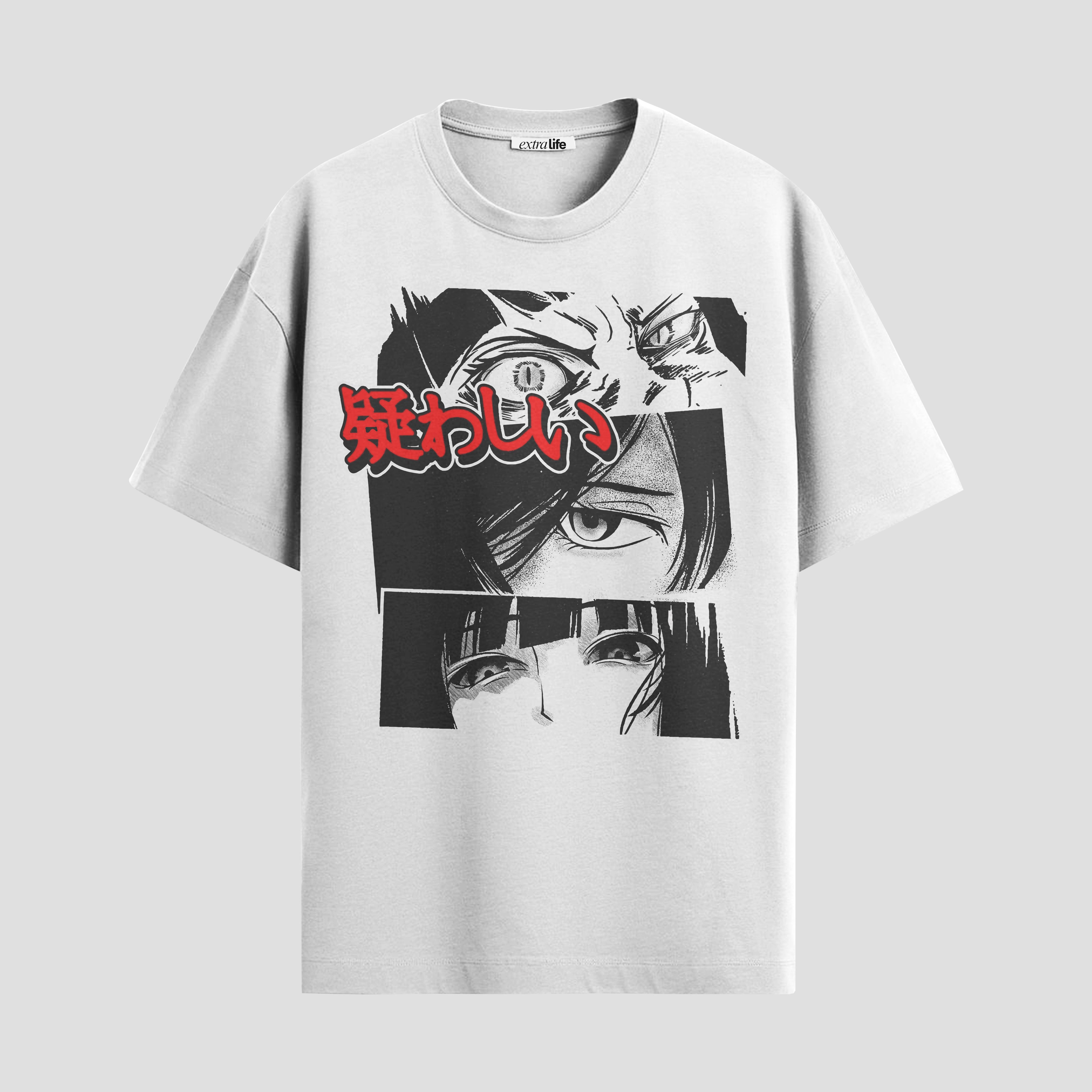 Playera urbana de anime y gaming ExtraLife MX, corte Standard Fit unisex ligero y transpirable en color Deep Black y Pure White, ropa de uso diario para gym y casual.