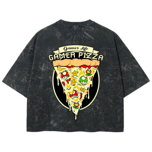 Playera streetwear premium de anime y gaming ExtraLife MX, corte boxy deluxe mineral wash heavyweight en color Acid Wash, moda urbana mexicana de culto.