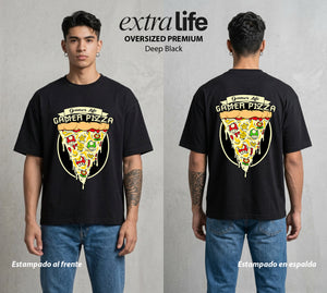 El Gamer Hambriento | El Poder del Hambriento #01518 - Playera Oversized Premium | Deep Black - Foto en modelo