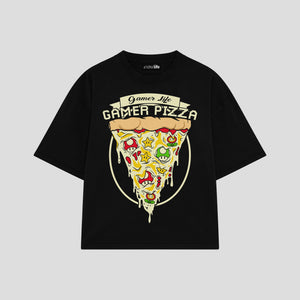 Playera streetwear premium de anime y gaming ExtraLife MX, corte boxy oversized drop shoulder heavyweight en color Deep Black y Off-White, moda urbana mexicana de culto.