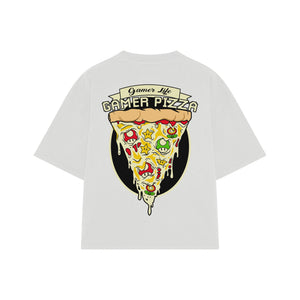 Playera streetwear premium de anime y gaming ExtraLife MX, corte boxy oversized drop shoulder heavyweight en color Deep Black y Off-White, moda urbana mexicana de culto.