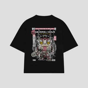 Playera streetwear premium de anime y gaming ExtraLife MX, corte boxy oversized drop shoulder heavyweight en color Deep Black y Off-White, moda urbana mexicana de culto.