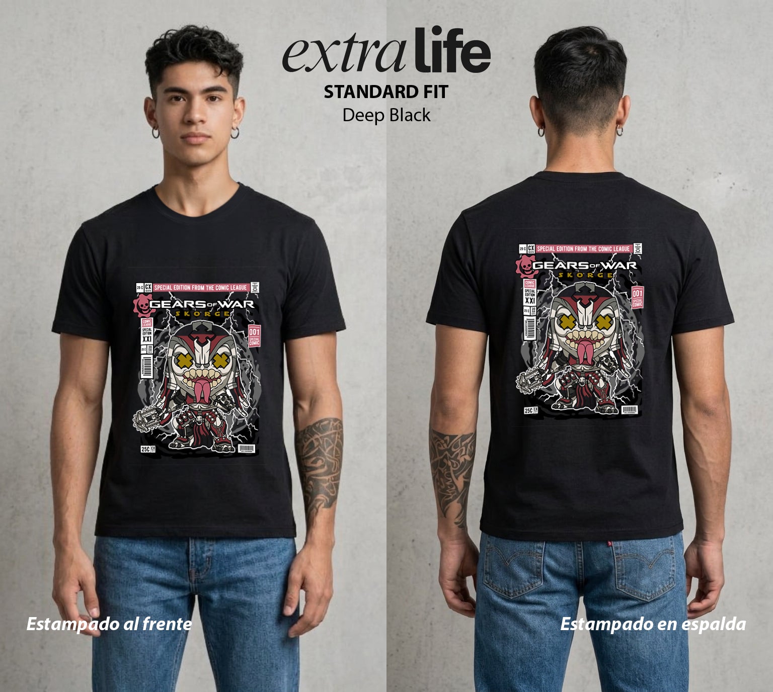 Engranajes de Batalla | Las Espinas del Frente #01520 - Playera Standard Fit | Deep Black - Foto en modelo