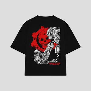 Playera streetwear premium de anime y gaming ExtraLife MX, corte boxy oversized drop shoulder heavyweight en color Deep Black y Off-White, moda urbana mexicana de culto.