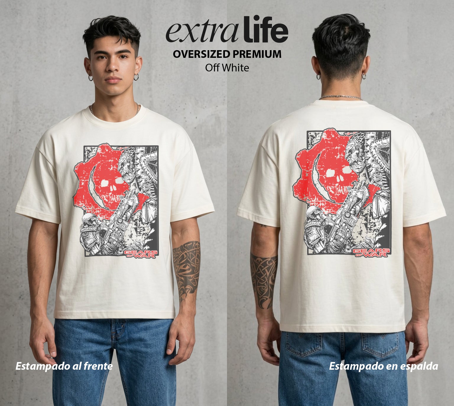 Engranajes de Batalla | Los Engranajes de Batalla #01521 - Playera Oversized Premium | Off White - Foto en modelo
