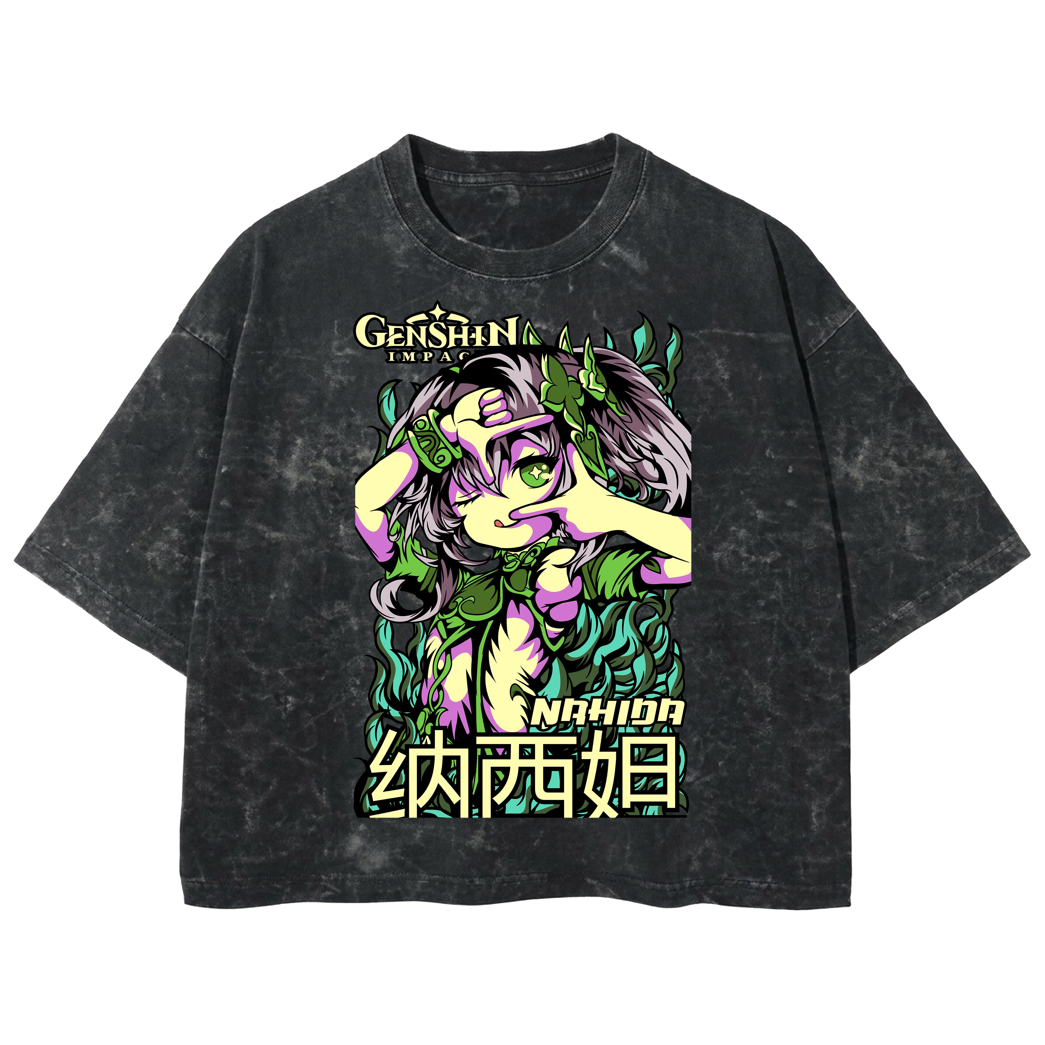 Playera streetwear premium de anime y gaming ExtraLife MX, corte boxy deluxe mineral wash heavyweight en color Acid Wash, moda urbana mexicana de culto.