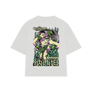 Playera streetwear premium de anime y gaming ExtraLife MX, corte boxy oversized drop shoulder heavyweight en color Deep Black y Off-White, moda urbana mexicana de culto.