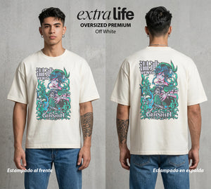 Los Viajeros del Teyvat | El Dios del Viento #01524 - Playera Oversized Premium | Off White - Foto en modelo