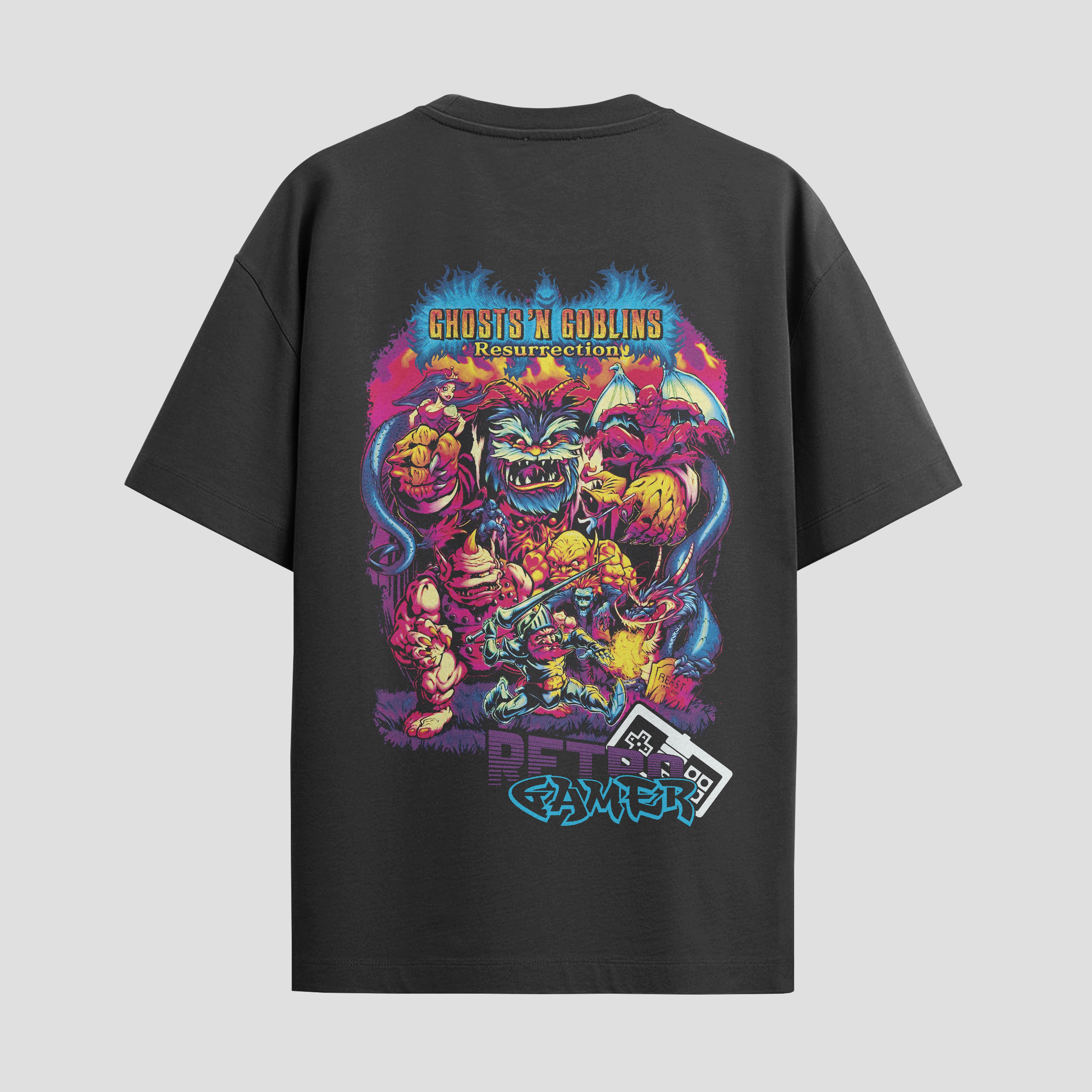 Playera urbana de anime y gaming ExtraLife MX, corte Standard Fit unisex ligero y transpirable en color Deep Black y Pure White, ropa de uso diario para gym y casual.