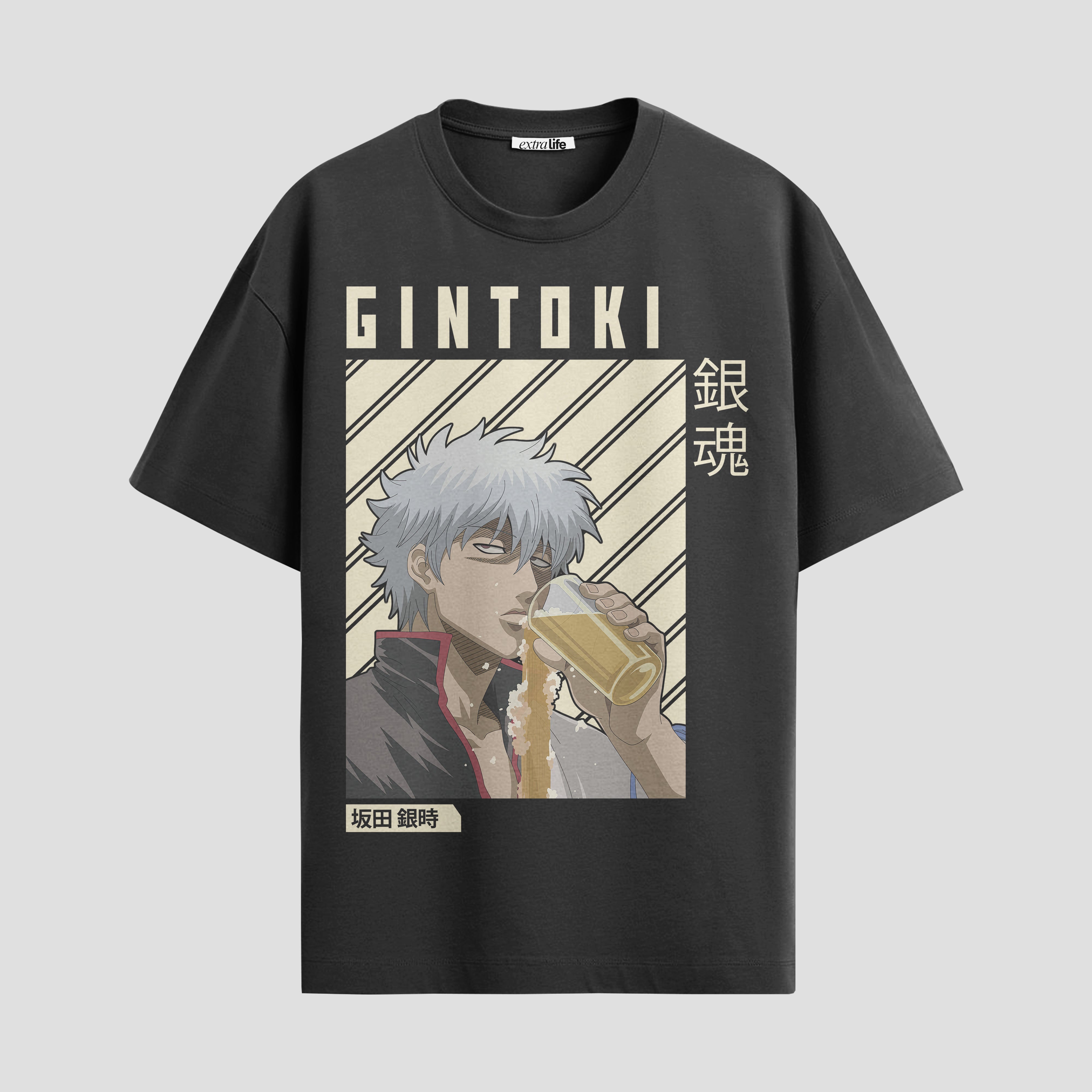 Playera urbana de anime y gaming ExtraLife MX, corte Standard Fit unisex ligero y transpirable en color Deep Black y Pure White, ropa de uso diario para gym y casual.