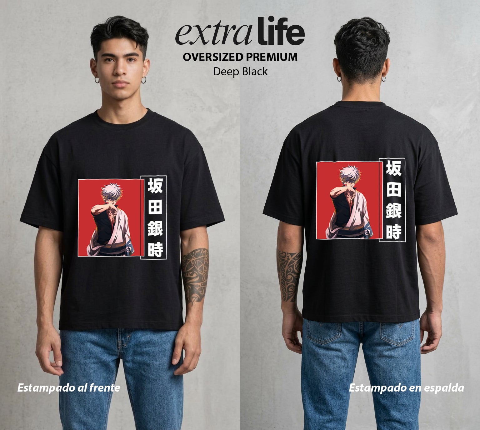 El Samurai sin Trabajo | El Sin Contrato del Bien #01532 - Playera Oversized Premium | Deep Black - Foto en modelo