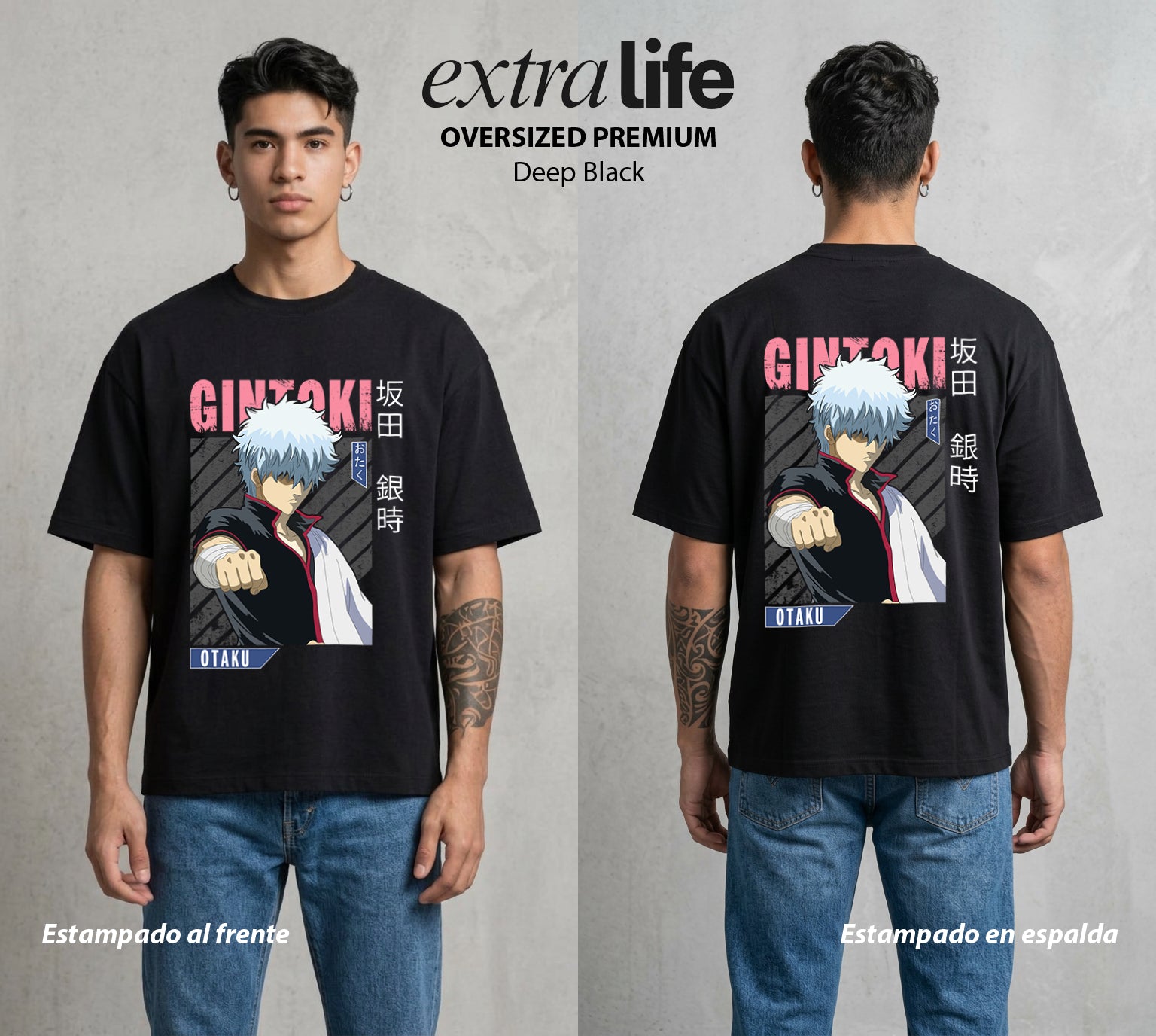 El Samurai sin Trabajo | El Perm del Caos #01534 - Playera Oversized Premium | Deep Black - Foto en modelo