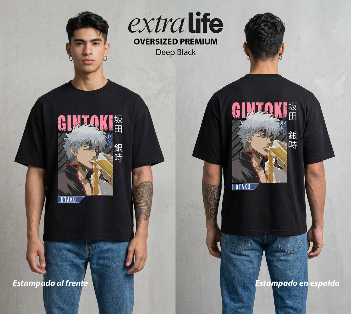 El Samurai sin Trabajo | El Samurai del Bien #01535 - Playera Oversized Premium | Deep Black - Foto en modelo