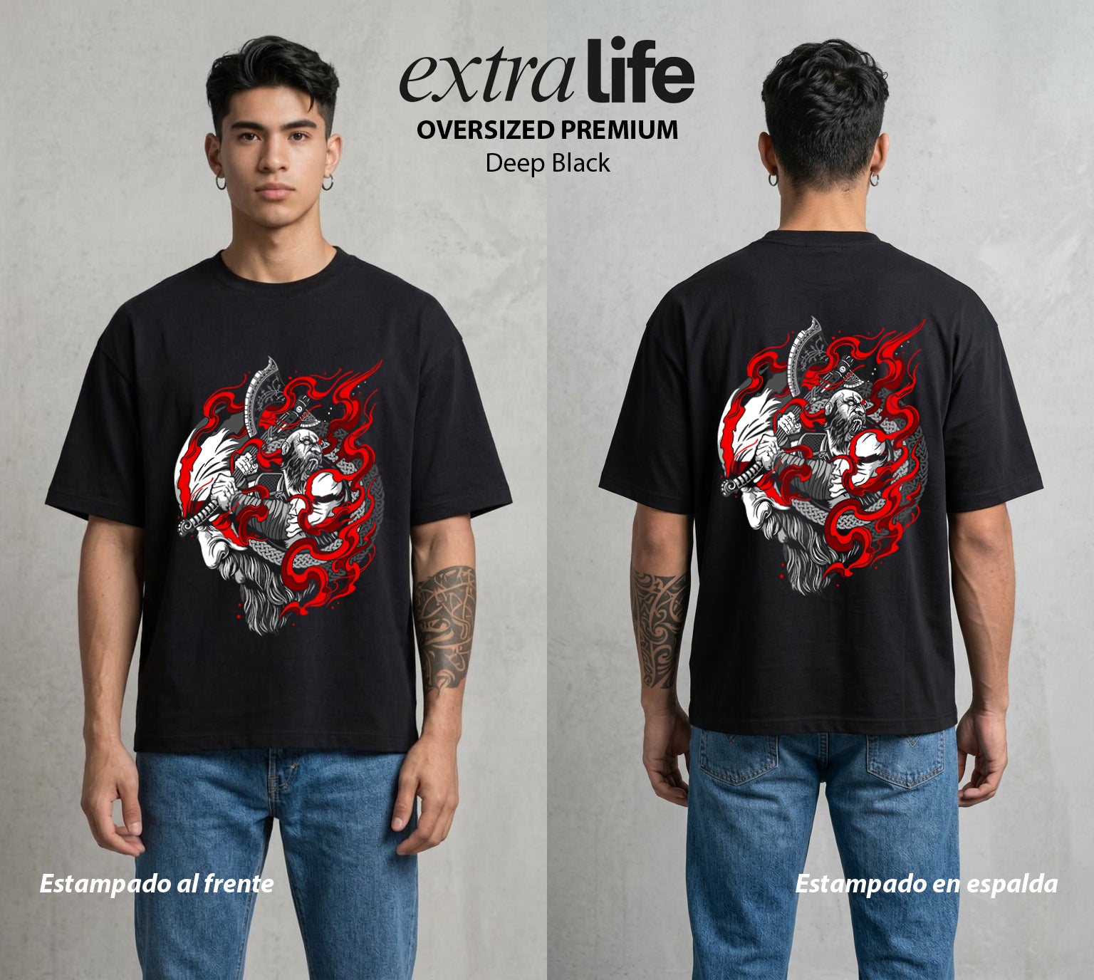 La Colera de los Dioses | La Batalla del Cosmos #01538 - Playera Oversized Premium | Deep Black - Foto en modelo