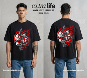 La Colera de los Dioses | La Batalla del Cosmos #01538 - Playera Oversized Premium | Deep Black - Foto en modelo