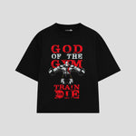 Playera streetwear premium de anime y gaming ExtraLife MX, corte boxy oversized drop shoulder heavyweight en color Deep Black y Off-White, moda urbana mexicana de culto.
