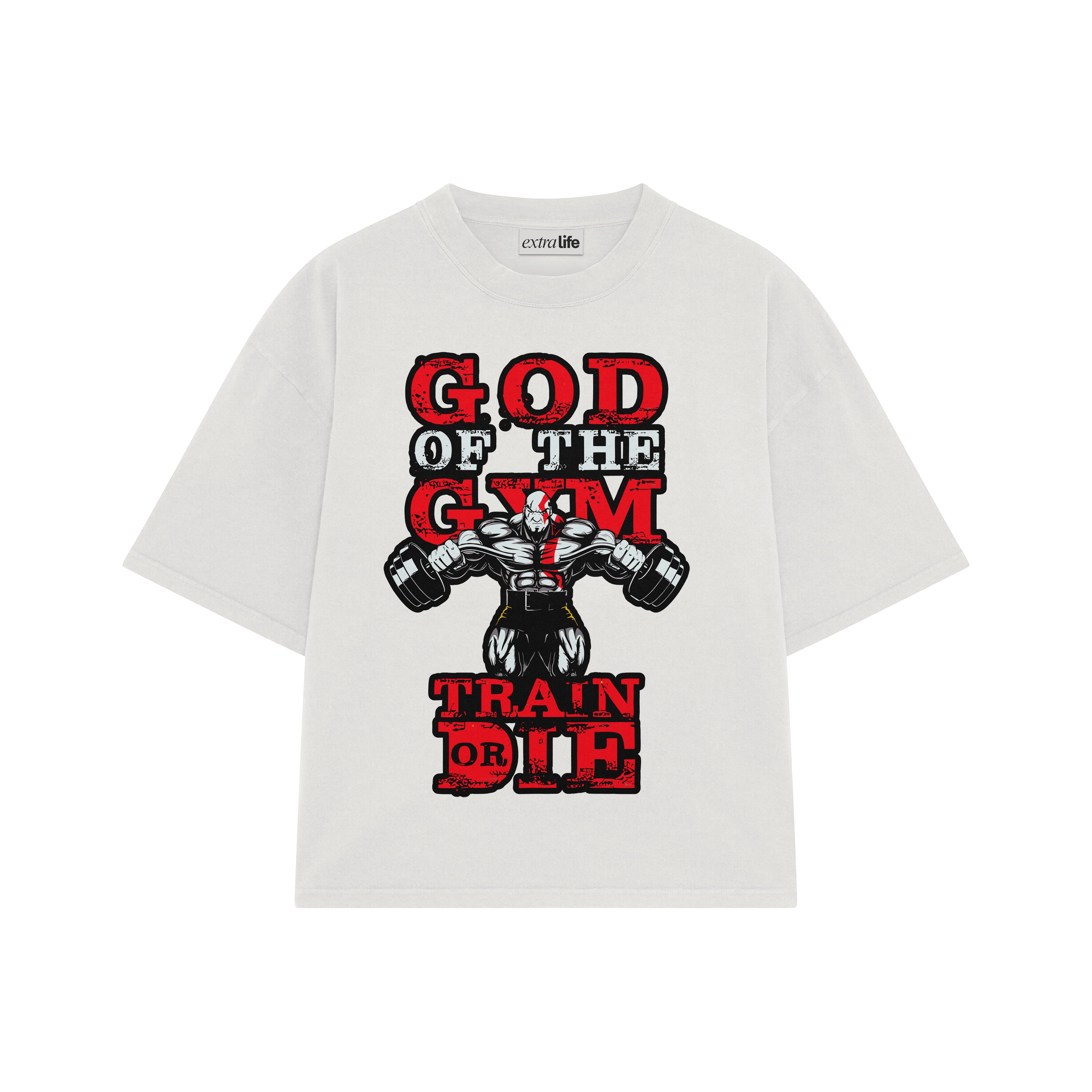 Playera streetwear premium de anime y gaming ExtraLife MX, corte boxy oversized drop shoulder heavyweight en color Deep Black y Off-White, moda urbana mexicana de culto.