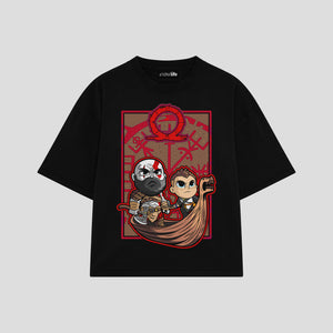 Playera streetwear premium de anime y gaming ExtraLife MX, corte boxy oversized drop shoulder heavyweight en color Deep Black y Off-White, moda urbana mexicana de culto.