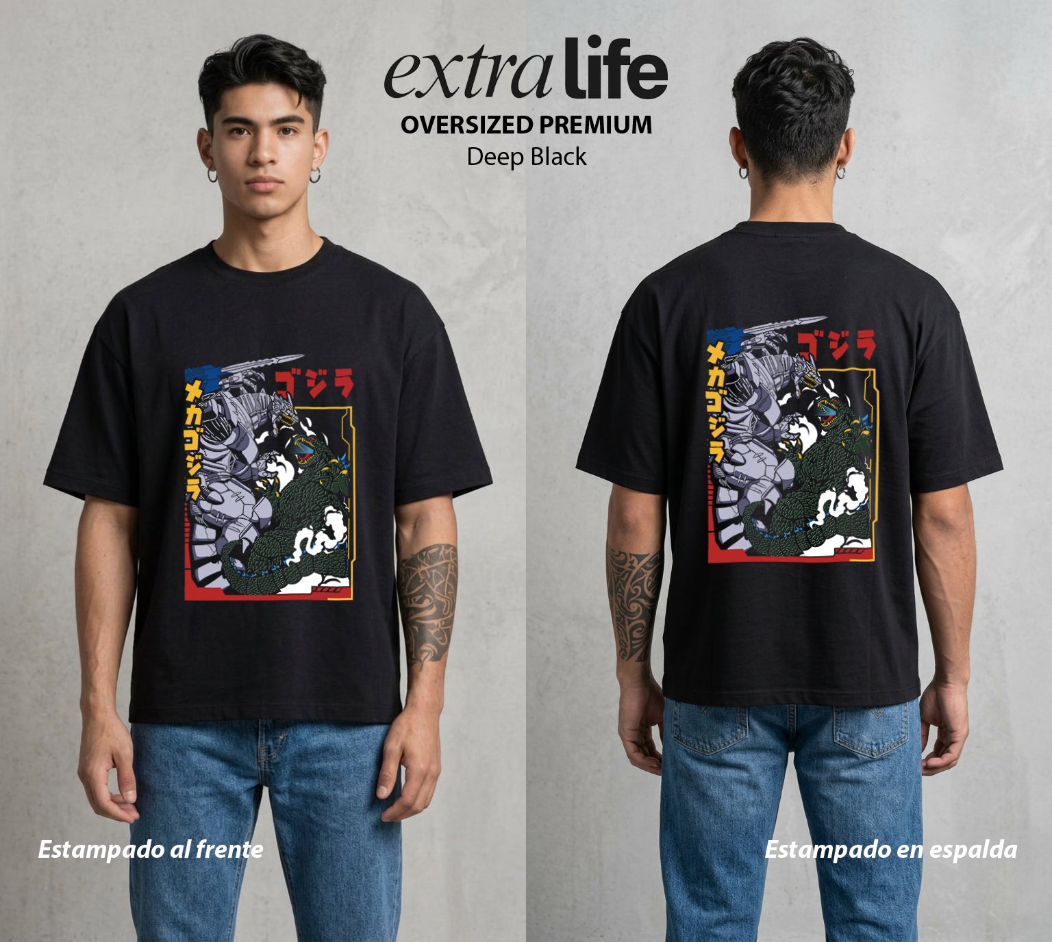 El Rey de los Monstruos | El Original vs el Clon #01543 - Playera Oversized Premium | Deep Black - Foto en modelo