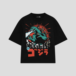 Playera streetwear premium de anime y gaming ExtraLife MX, corte boxy oversized drop shoulder heavyweight en color Deep Black y Off-White, moda urbana mexicana de culto.