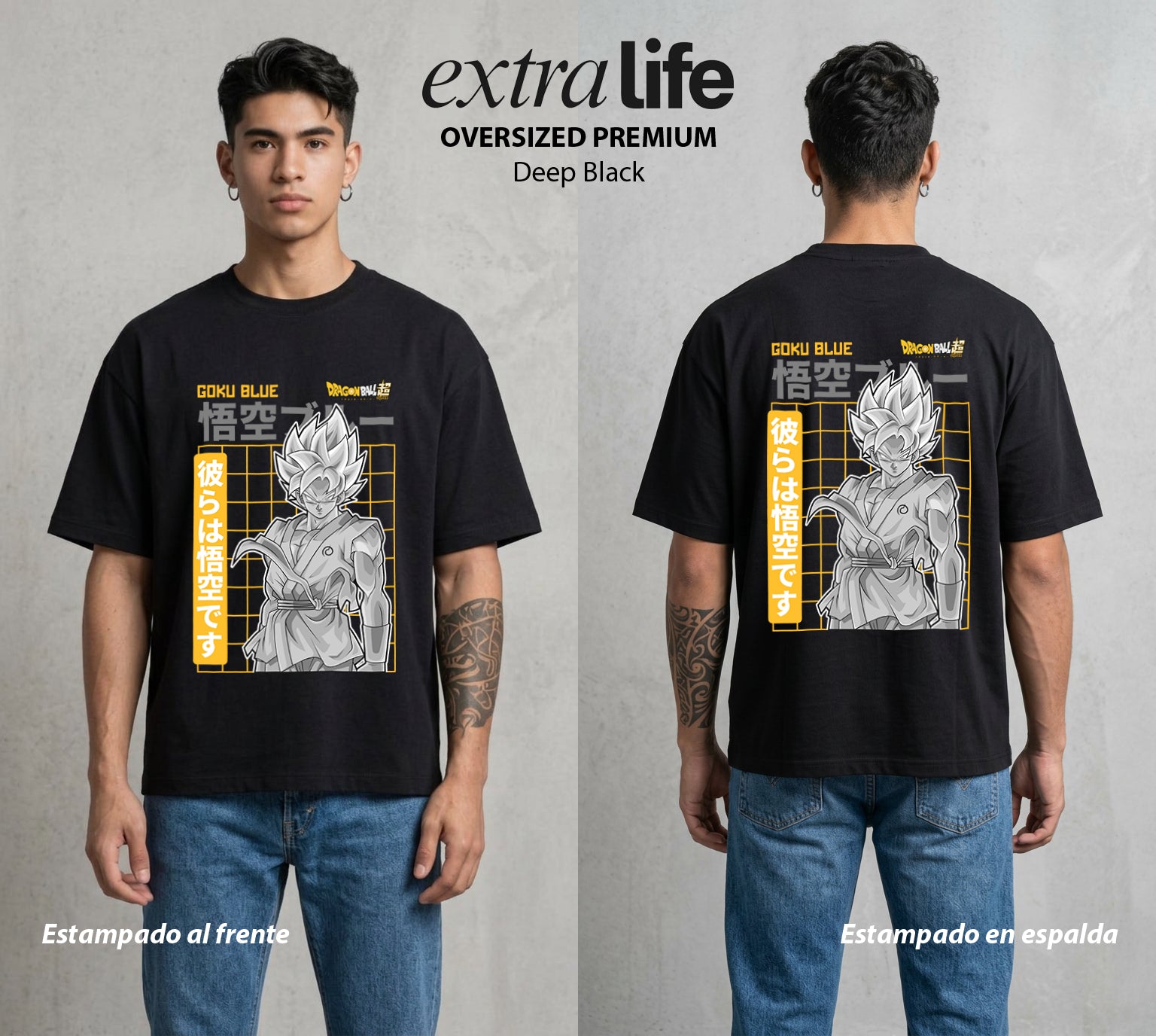 El Poder de las Esferas | Guerrero de las Estrellas #01545 - Playera Oversized Premium | Deep Black - Foto en modelo