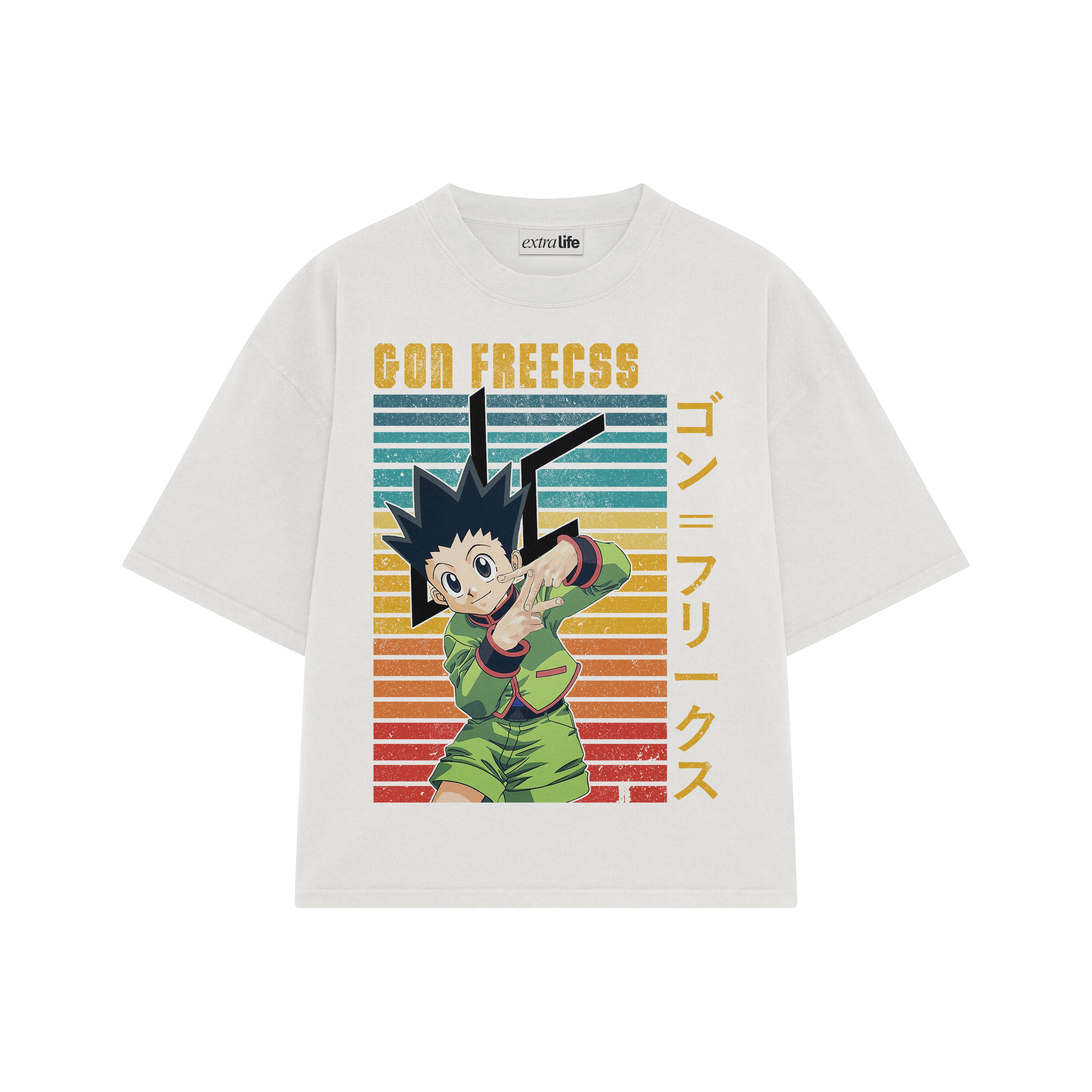 Playera streetwear premium de anime y gaming ExtraLife MX, corte boxy oversized drop shoulder heavyweight en color Deep Black y Off-White, moda urbana mexicana de culto.