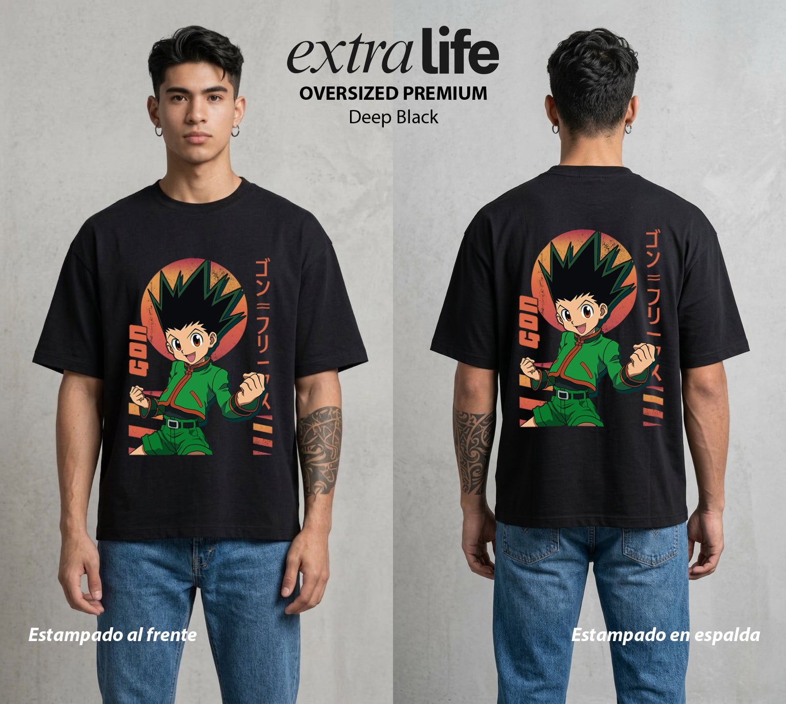 La Prueba del Cazador | La Naturaleza del Bien #01551 - Playera Oversized Premium | Deep Black - Foto en modelo