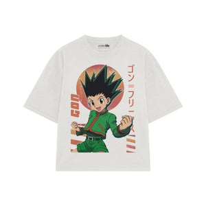 Playera streetwear premium de anime y gaming ExtraLife MX, corte boxy oversized drop shoulder heavyweight en color Deep Black y Off-White, moda urbana mexicana de culto.